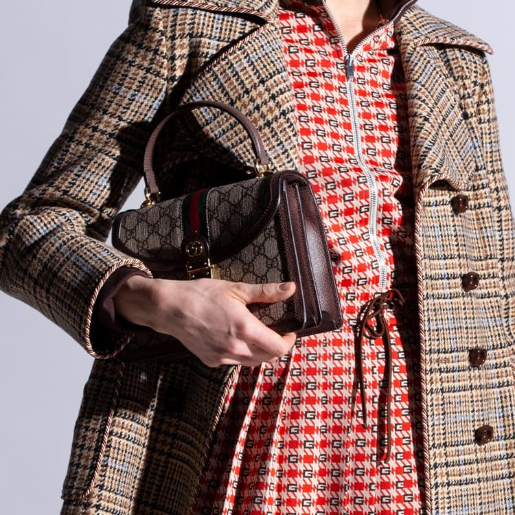 GUCCI Ophidia Холщовая кожаная сумка через плечо Сумка через плечо Малый размер Женская черно-коричневая