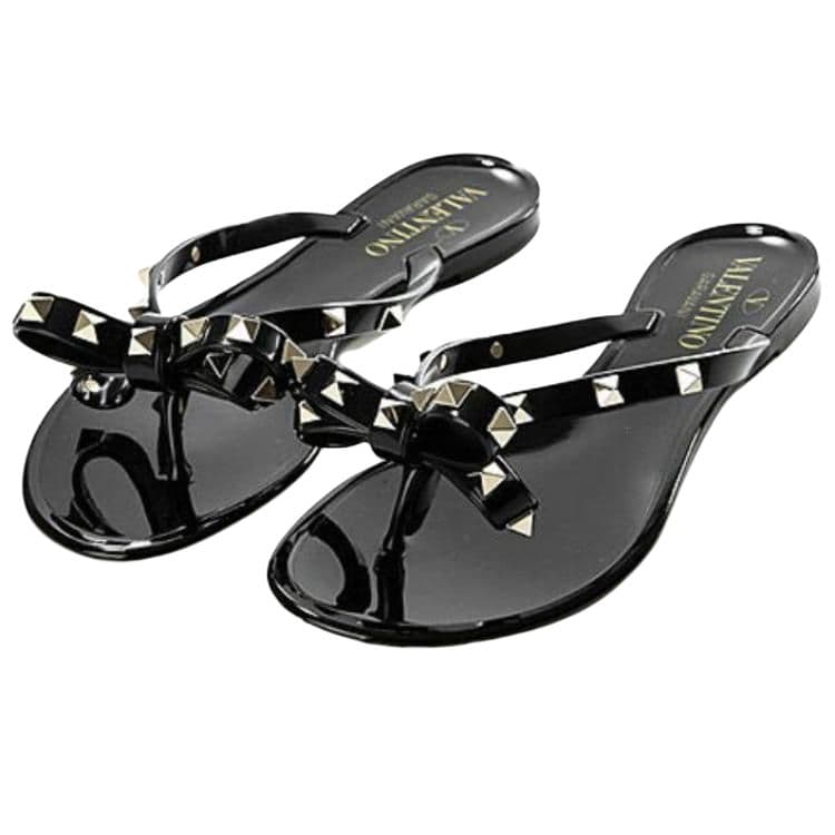 Женские шлепанцы Valentino Rockstud, черное золото