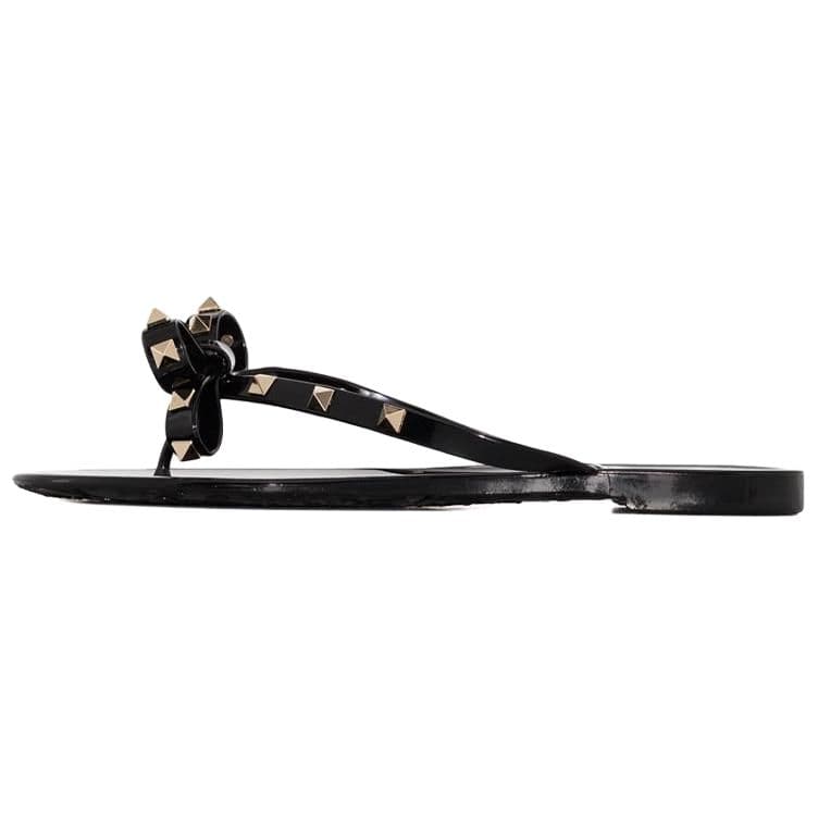 Valentino Rockstud Flip Flops Women's Black Gold