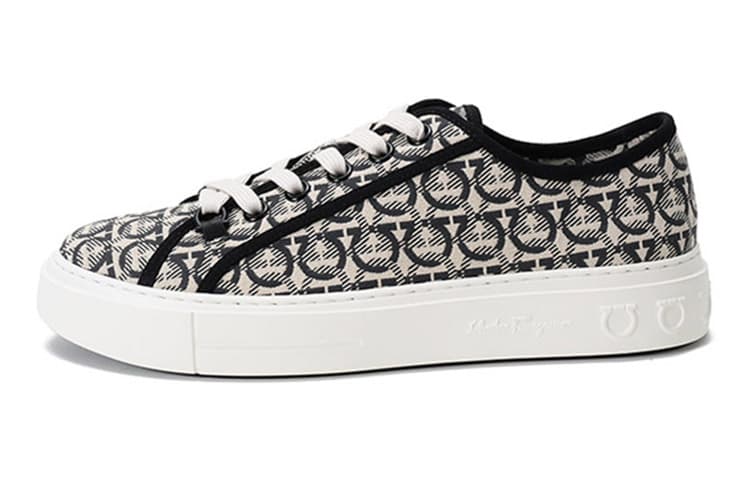 FERRAGAMO GANCINI Breathable Balance Low top Skateboard Shoes Men's Beige Black