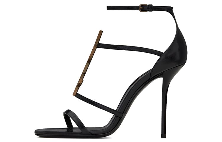 SAINT LAURENT Cassandra Sandal Heels Black Leather Women's