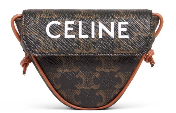 CELINE Triomphe Cow Leather Canvas Handbag Coin Purse Mini Unisex Tawny