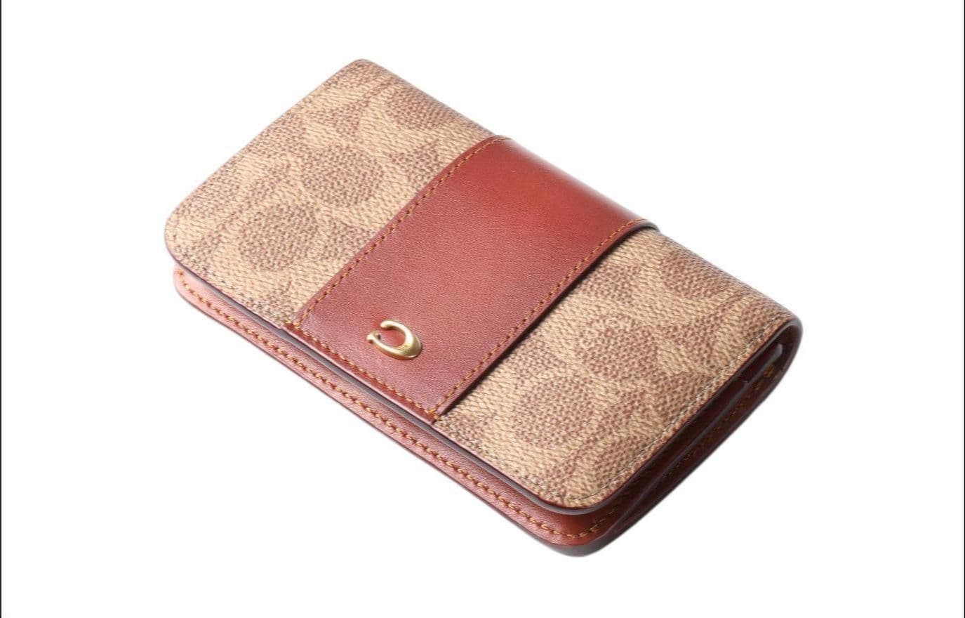 Чехол для карт COACH, холст с покрытием и кожаный кошелек, женский, коричневый, желтый, ржавый