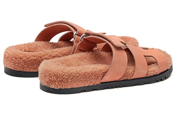 HERMES Шипровые сандалии Rose Aube Suede Wookskin Женские женские