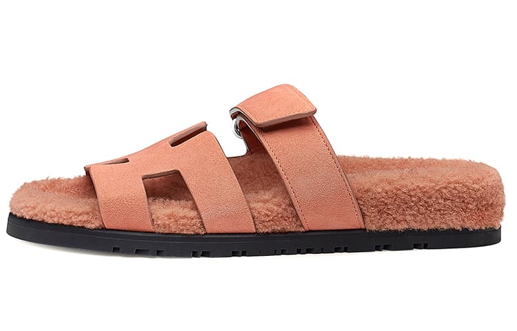 HERMES Chypre Sandal Rose Aube Suede Wookskin Women's