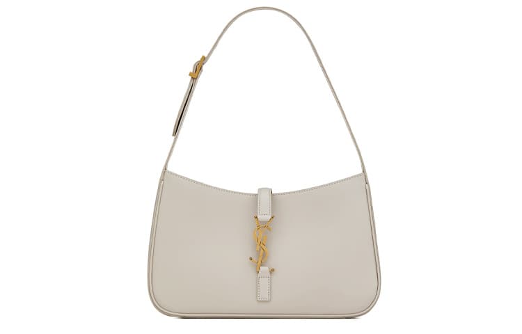 SAINT LAURENT LE5A7 Smooth Calfskin Shoulder Bag, Hobo Bag, Handbag, Shoulder Bag Small Women's White