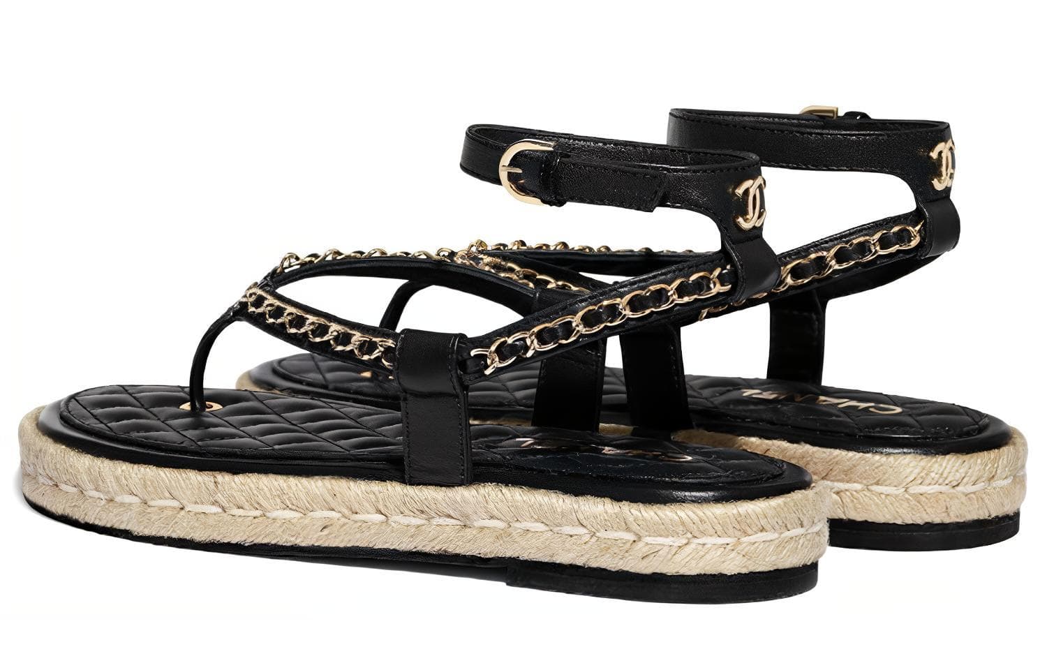 CHANEL Сандалии с ремешком женские черные