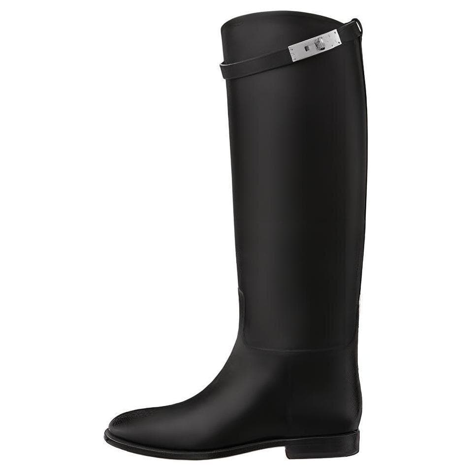HERMES Jumping Knee high Boots Women's Black Asian Version