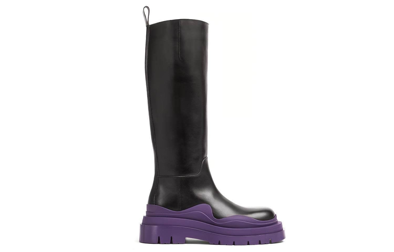 Женские сапоги до колена Bottega Veneta Tire, черные, фиолетовые