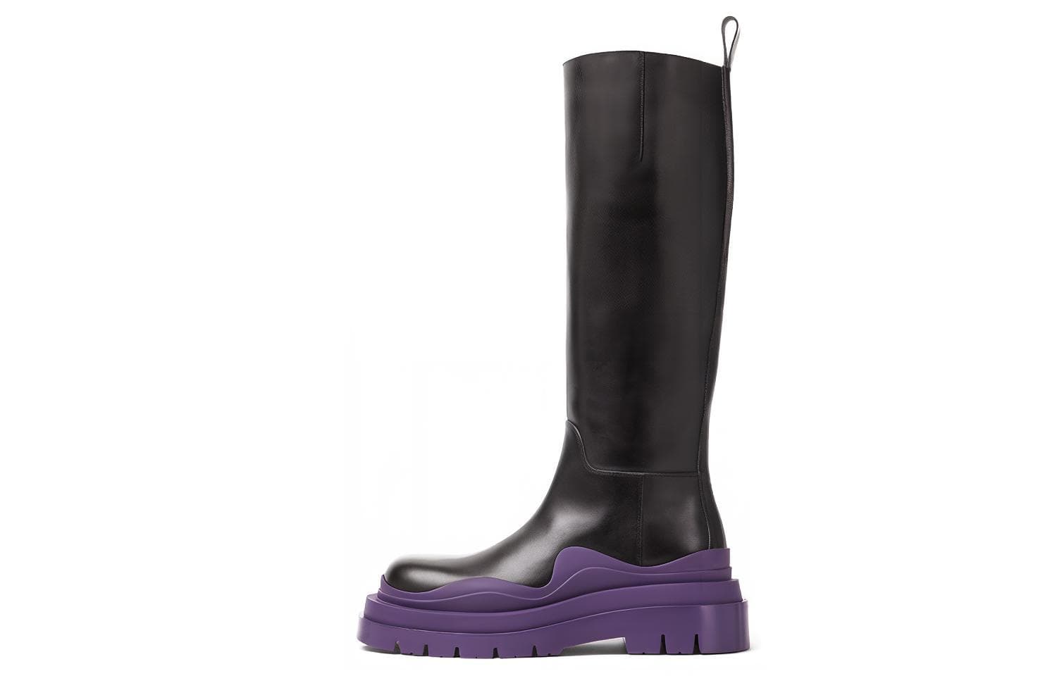 Bottega Veneta Tire Knee high Boots Women's Black Purple