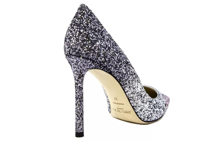 Jimmy Choo ROMY Женские туфли на высоком тонком каблуке 10 см, фиолетовые, серебристые с градиентом