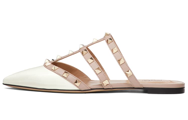 Valentino Rockstud Closed Toe Slippers Women's Beige