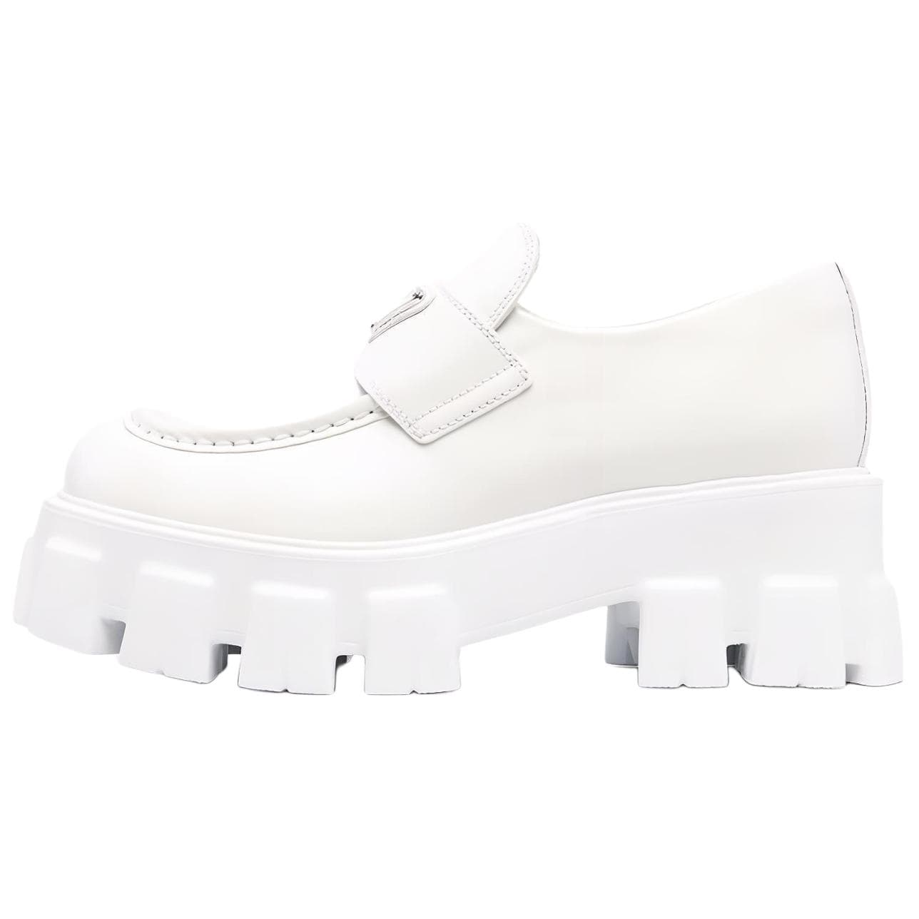 PRADA Brushed Leather Monolith Loafers 'White' Women's