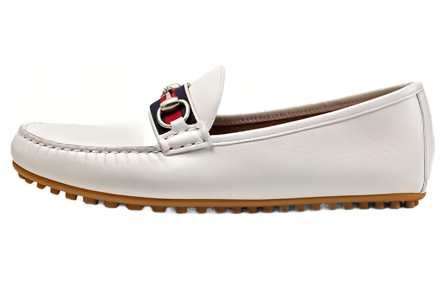GUCCI Stripe Leather Flat Men White