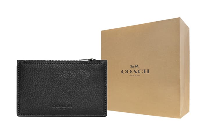 Футляр для карт COACH, текстура гальки, кошелек для монет из коровьей кожи, футляр для карт, унисекс, черный