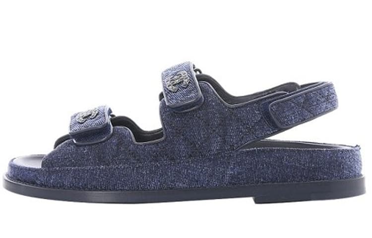 CHANEL One Strap Sandals Women's Dark Blue