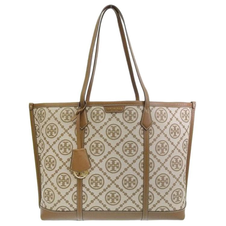 TORY BURCH PerryT Monogram Leather Tote Bag, Shopping Bag, Shoulder Bag, Handbag Regular Women's Brown