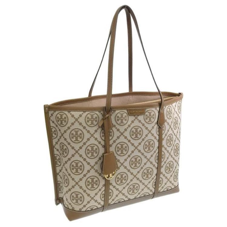 TORY BURCH PerryT Кожаная большая сумка с монограммой, сумка для покупок, сумка через плечо, обычная женская сумка коричневого цвета