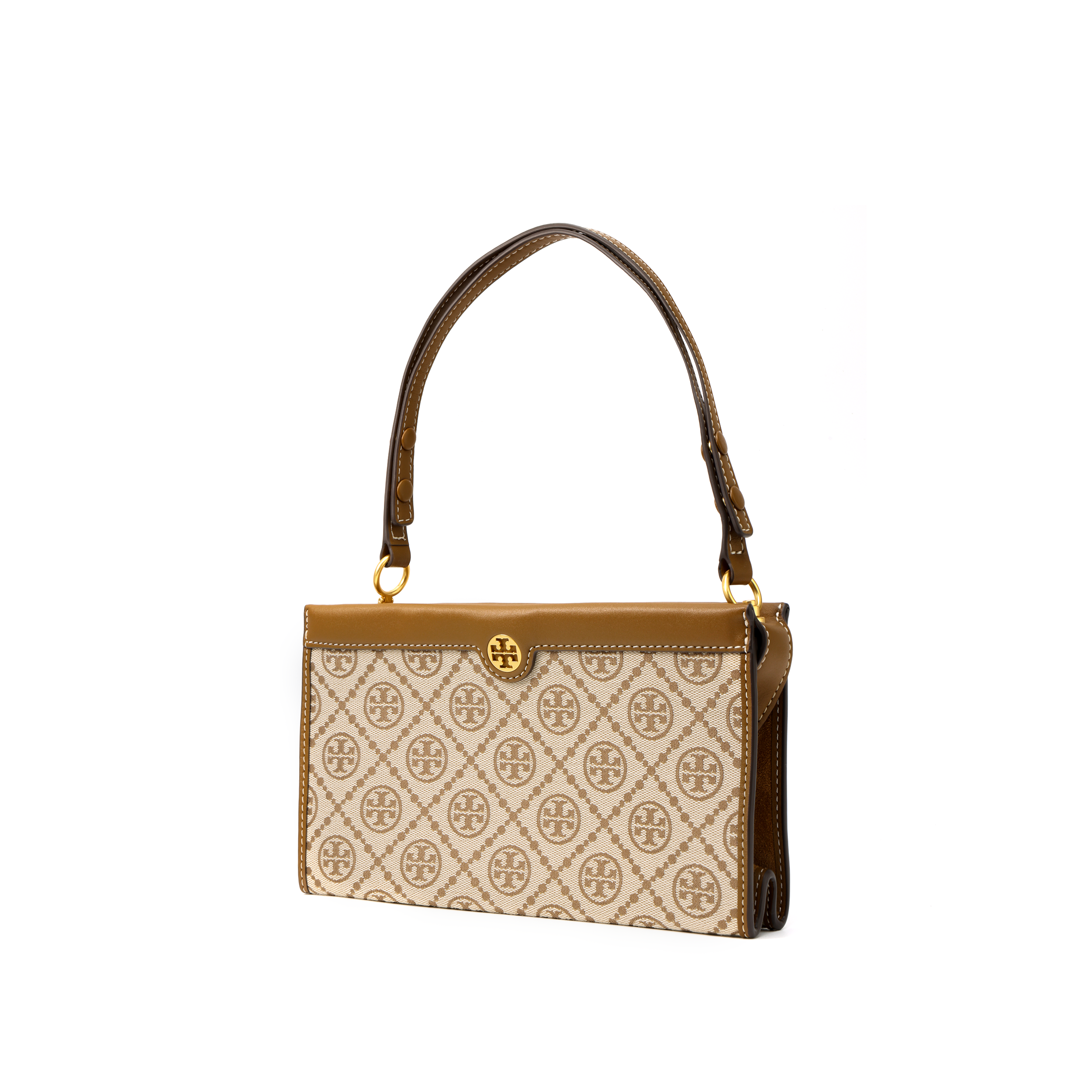 TORY BURCH Тканая жаккардовая сумка с монограммой и кожаной сумкой для хранения Сумка на плечо Мини женская коричневая