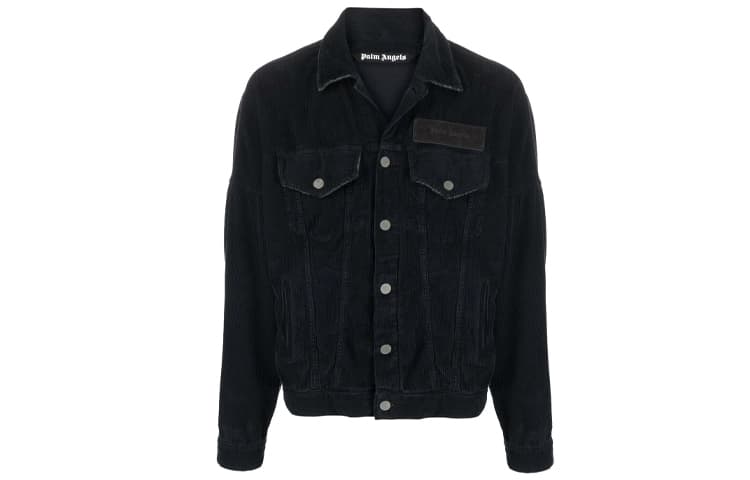 PALM ANGELS FW21 Corduroy Logo Denim Jacket Black