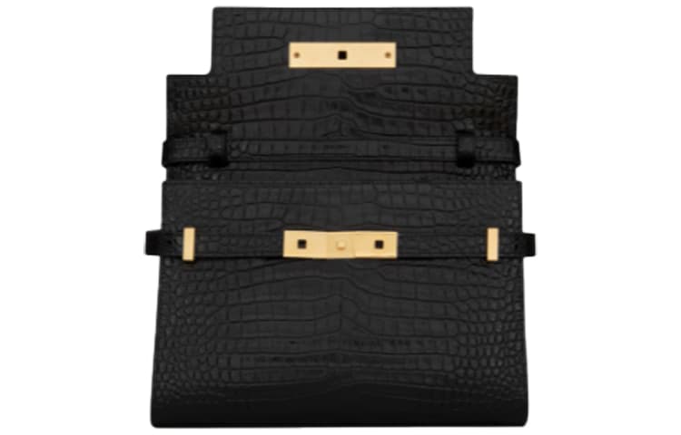 SAINT LAURENT MANHATTAN Яркая сумка через плечо из коровьей кожи с тиснением под крокодила, маленькая женская сумка через плечо, черная