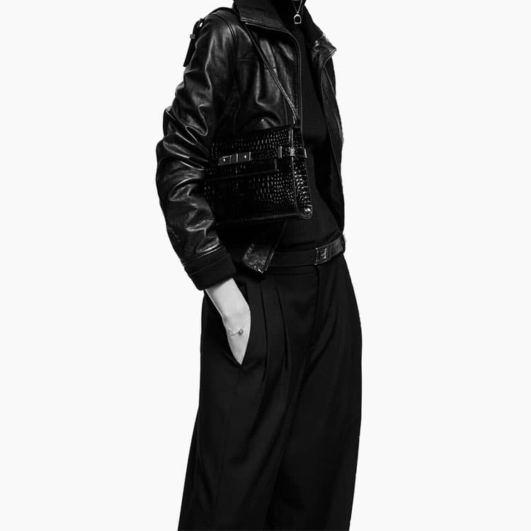 SAINT LAURENT MANHATTAN Яркая сумка через плечо из коровьей кожи с тиснением под крокодила, маленькая женская сумка через плечо, черная