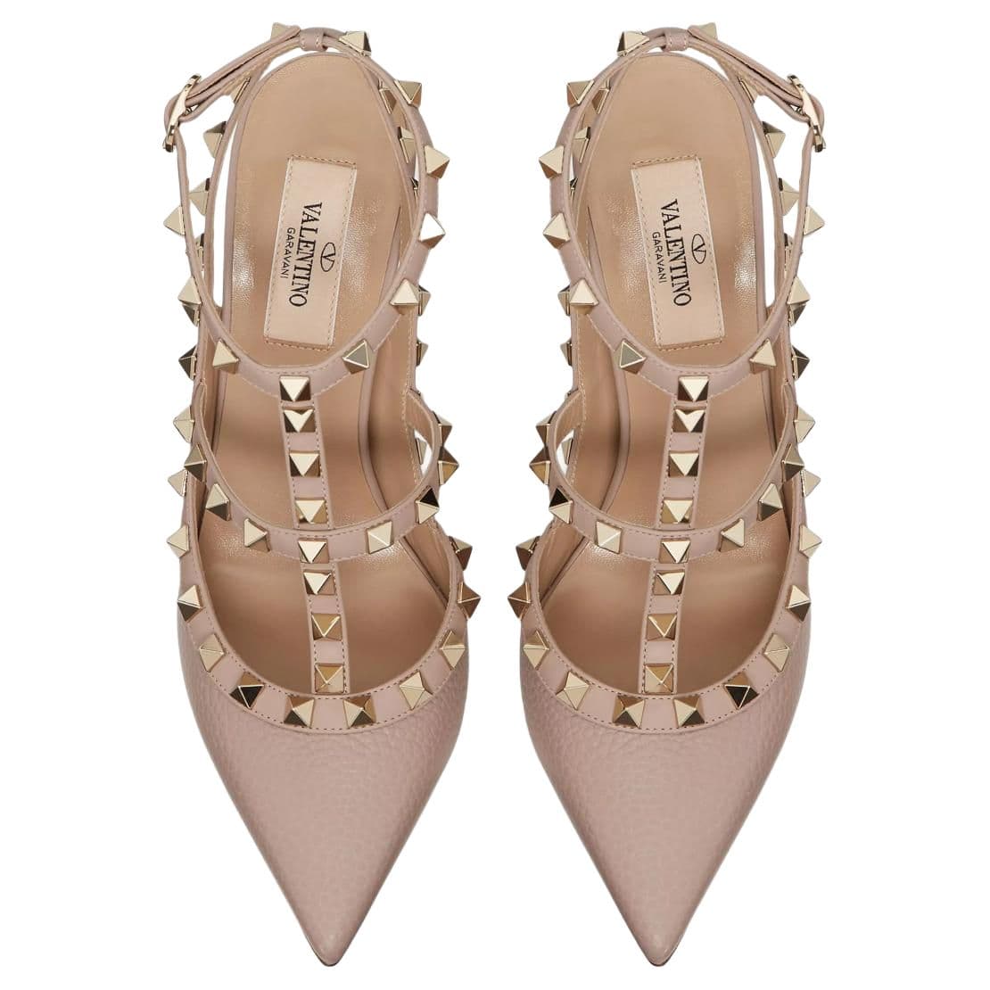 Женские туфли телесного цвета на высоком каблуке Valentino Rockstud на тонком каблуке