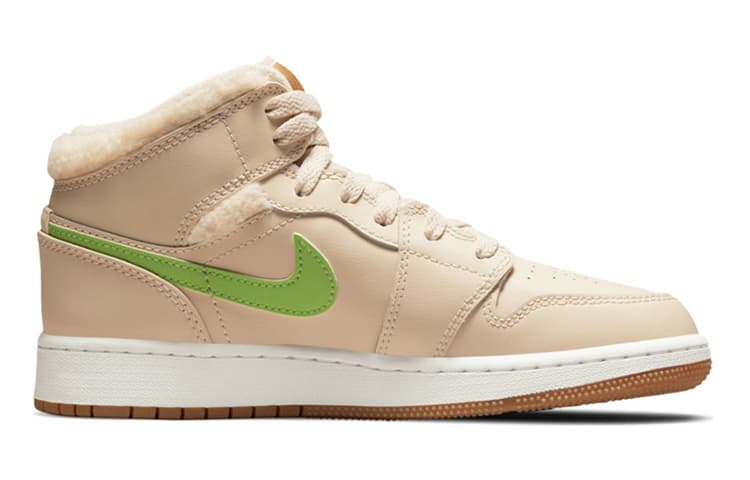 Флисовые кроссовки Jordan 1 Mid Utility Pearl White GS