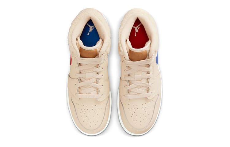 Флисовые кроссовки Jordan 1 Mid Utility Pearl White GS