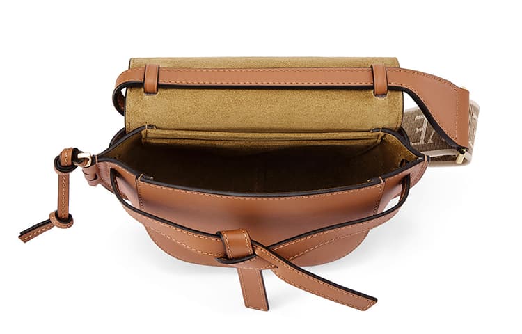 Двойная сумка LOEWE Mini Gate из мягкой телячьей кожи и жаккардового коричневого цвета