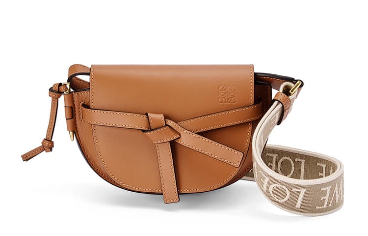 LOEWE Mini Gate Dual Bag In Soft Calfskin And Jacquard Tan