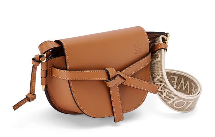 Двойная сумка LOEWE Mini Gate из мягкой телячьей кожи и жаккардового коричневого цвета