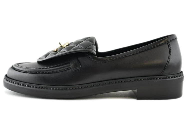 CHANEL Quilted Tab Loafers Black Leather