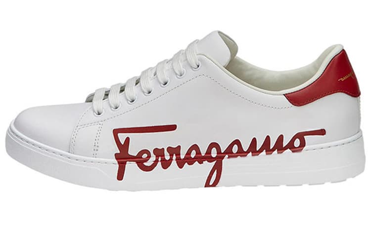 FERRAGAMO Low Top Stylish Skateboarding Shoes Men's White Red