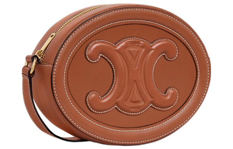 CELINE Cuir Triomphe овальный кошелек из гладкой коровьей кожи, сумка через плечо, сумка через плечо, женский желто-коричневый цвет