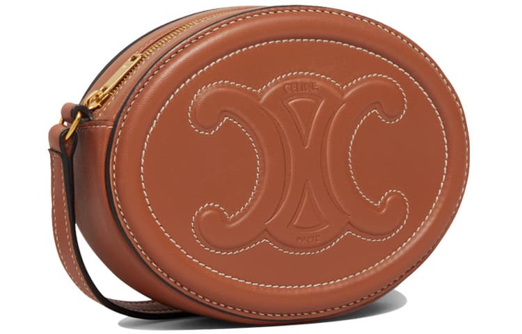 CELINE Cuir Triomphe овальный кошелек из гладкой коровьей кожи, сумка через плечо, сумка через плечо, женский желто-коричневый цвет