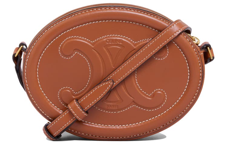 CELINE Cuir Triomphe овальный кошелек из гладкой коровьей кожи, сумка через плечо, сумка через плечо, женский желто-коричневый цвет