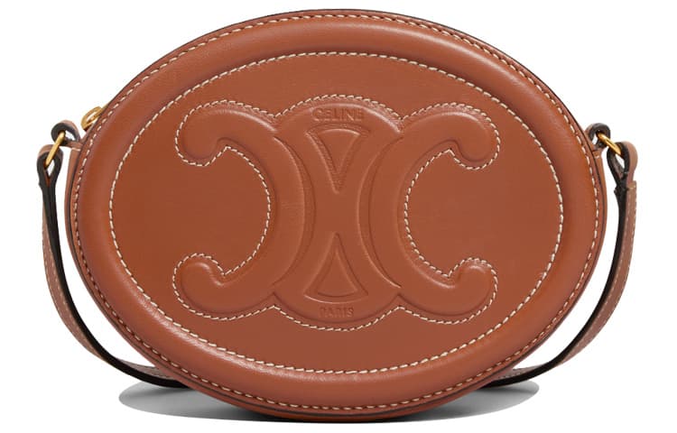 CELINE Cuir Triomphe овальный кошелек из гладкой коровьей кожи, сумка через плечо, сумка через плечо, женский желто-коричневый цвет