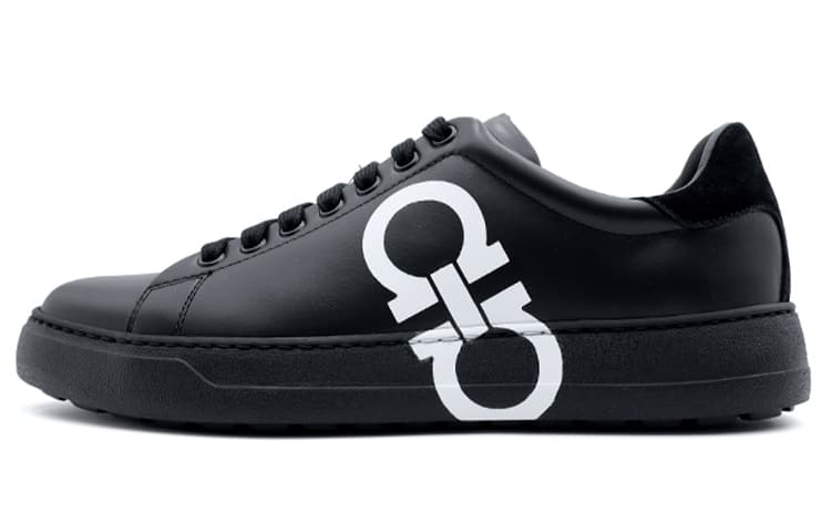 FERRAGAMO GANCINI Low Top Stylish Skateboarding Shoes Men's Black