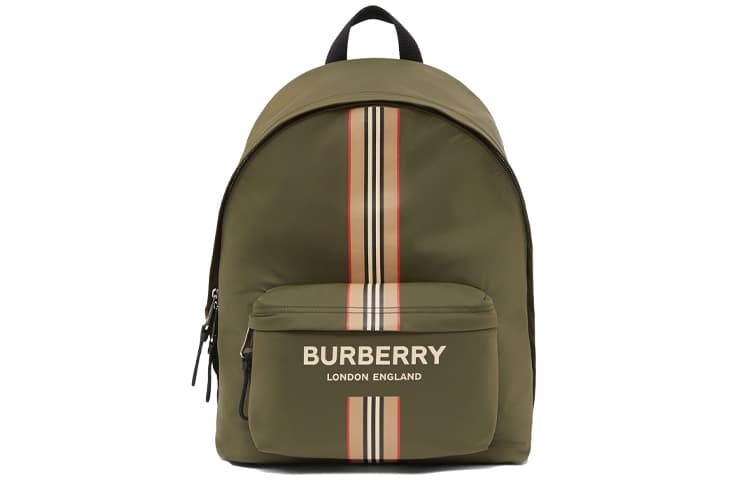 Burberry Logo And Icon Stripe Backpack Green/Beige