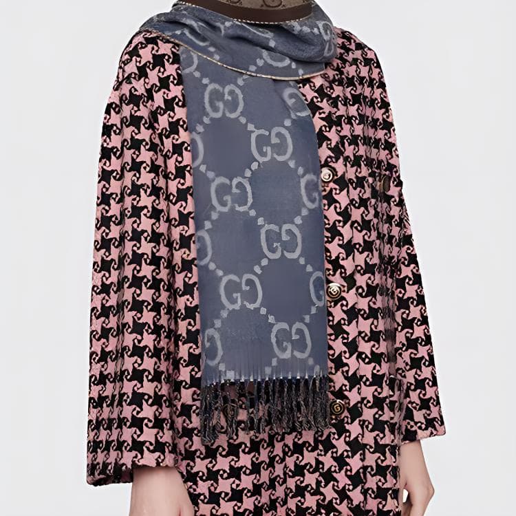 GUCCI 100% шерстяные вязаные шарфы женские синие