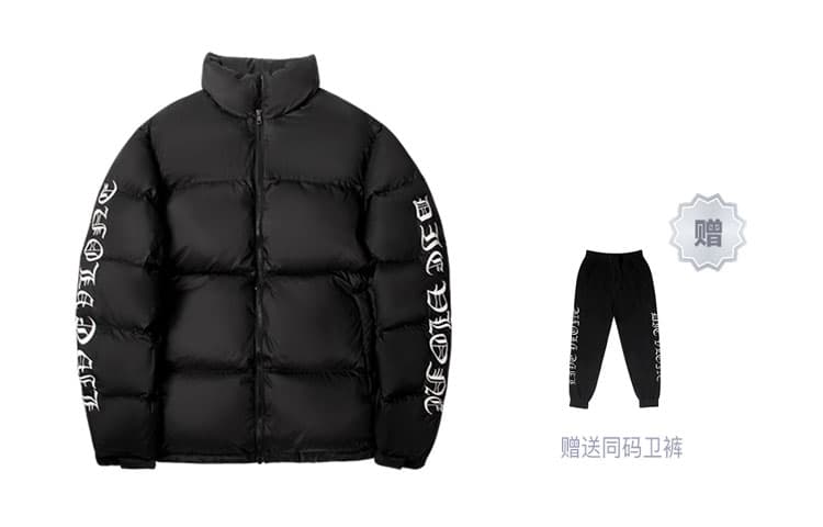 Пуховик VLONE Gothic Alphabet Series, зимний унисекс, черный, белый цвет