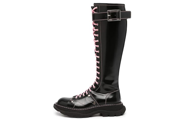 Alexander McQueen Tread Lace Up Boots 'Black Pink Lace' Women's