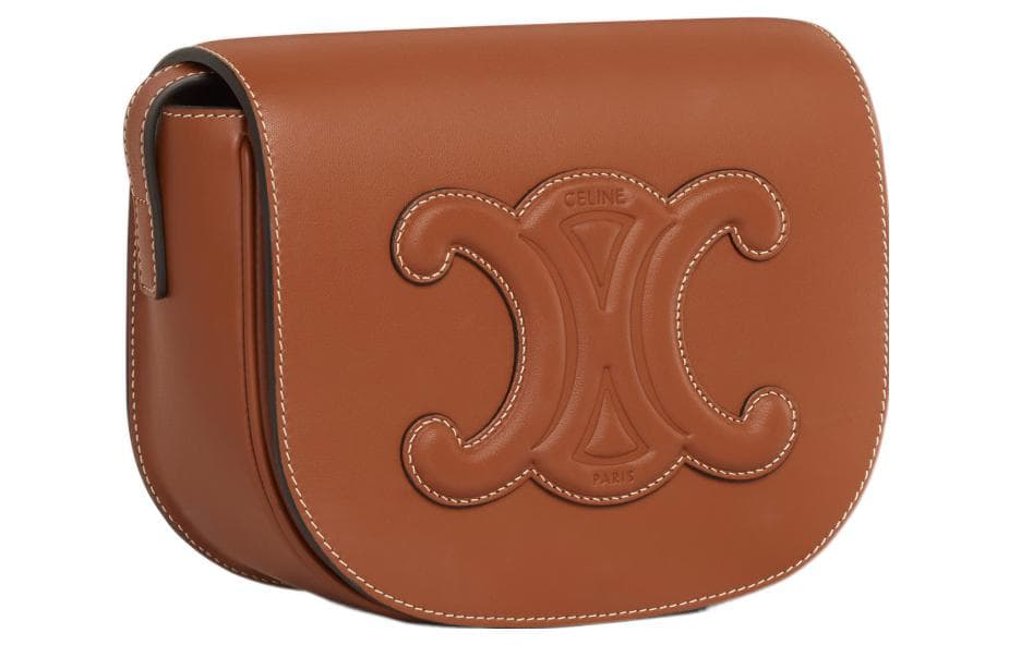 CELINE Cuir Triomphe гладкая коровья кожаная сумка через плечо женская сумка желтовато-коричневого цвета