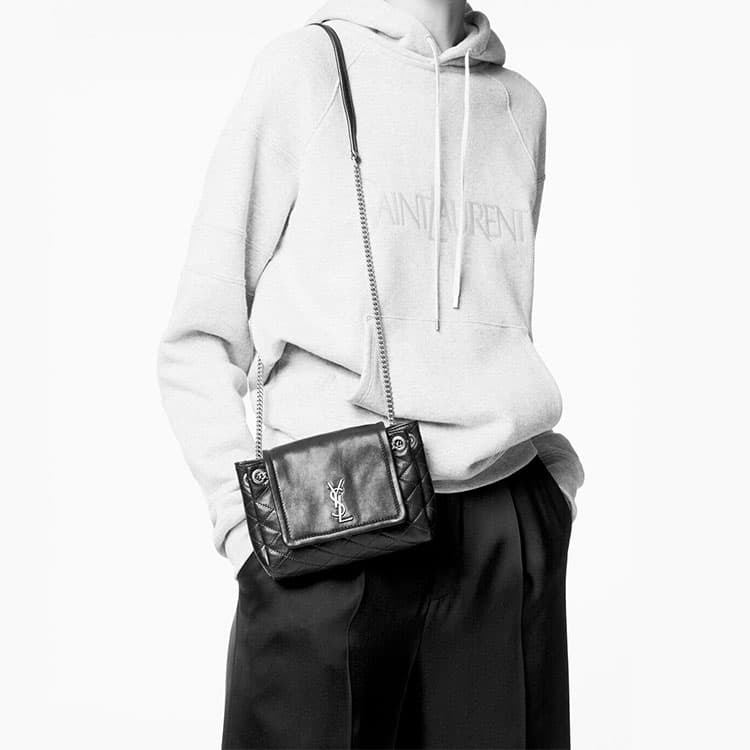 SAINT LAURENT Nolita Сумка через плечо из овчины, сумка через плечо, мини женская, черная