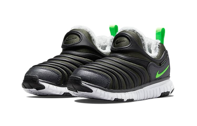 Nike Dynamo Free Caterpillar, плюшевые низкие кеды для детей, стильная детская обувь, черный, зеленый, для детей от 3 до 7 лет
