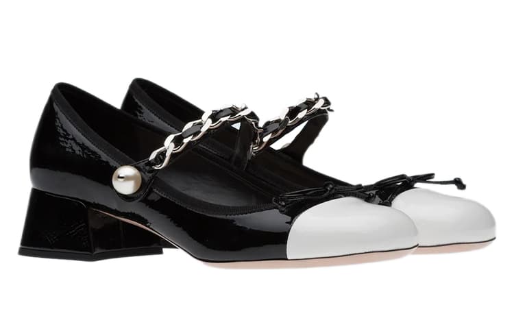 MIU MIU Женские туфли на высоком массивном каблуке Naplak, высота 3,5 см, черные, белые