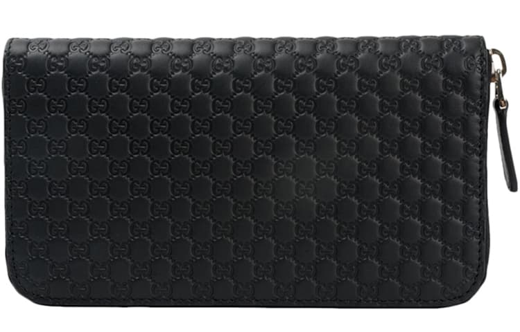 GUCCI BLACK LEATHER ZIP AROUND LONG WALLET