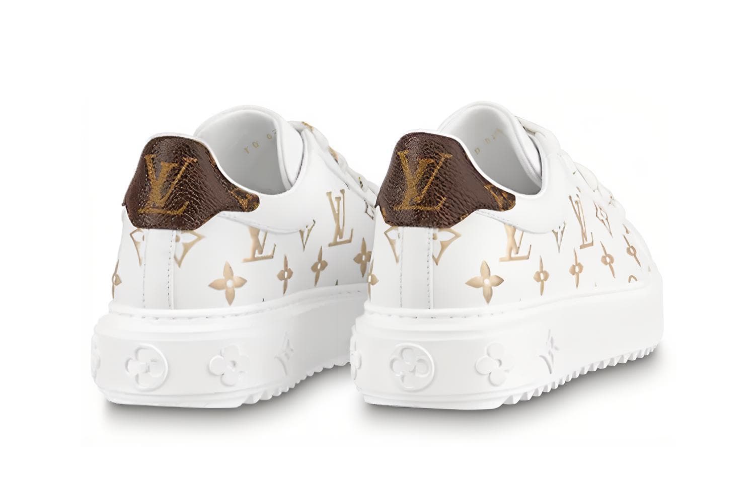 LOUIS VUITTON Кроссовки Time Out, белые с золотой монограммой, женские