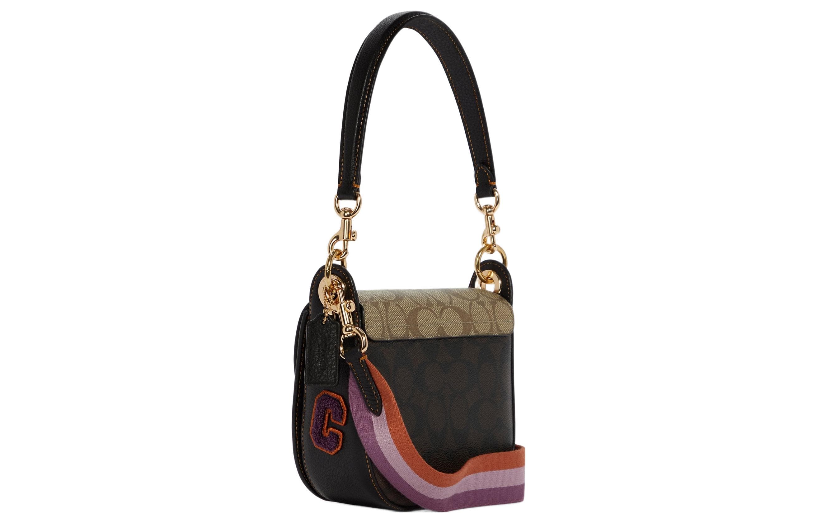 COACH Kleo Холст с кожаной холщовой сумкой Седельные сумки Сумка через плечо Сумка Обычная женская черная и хаки